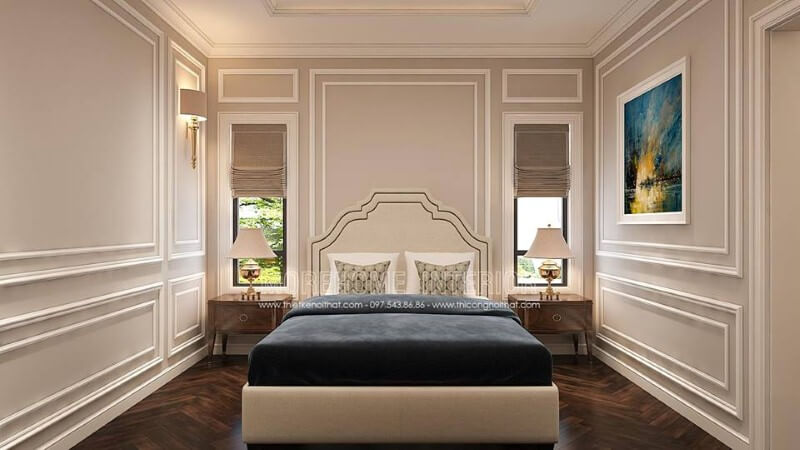 Bố trí cửa sổ phòng ngủ ngay đầu giường giúp không gian luôn được thông thoáng. Thiết kế phòng ngủ nhà phố