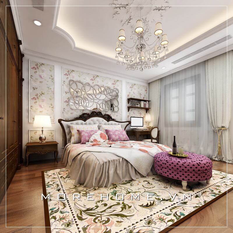 Giường ngủ chung cư tân cổ điển Giường ngủ chung cư tân cổ điển