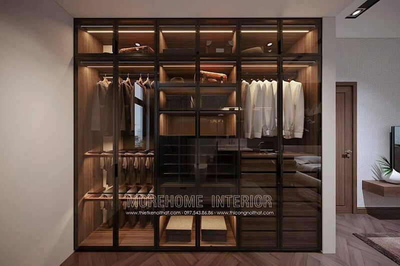 Tủ quần áo âm tường hiện đại kết hợp kính cường lực là một trong những mẫu thiết kế tủ quần áo được yêu thích hiện nay