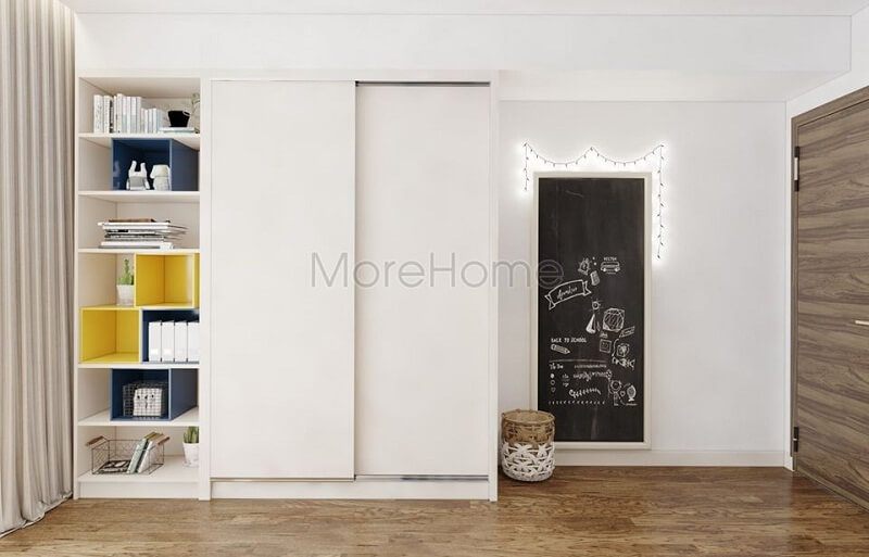 Thiết kế tủ âm tường đẹp khiến không gian căn phòng trở nên rộng rãi hơn rất nhiều. Gam màu trắng phù hợp với mọi độ rộng hẹp của không gian, làm sáng bừng cả một góc phòng