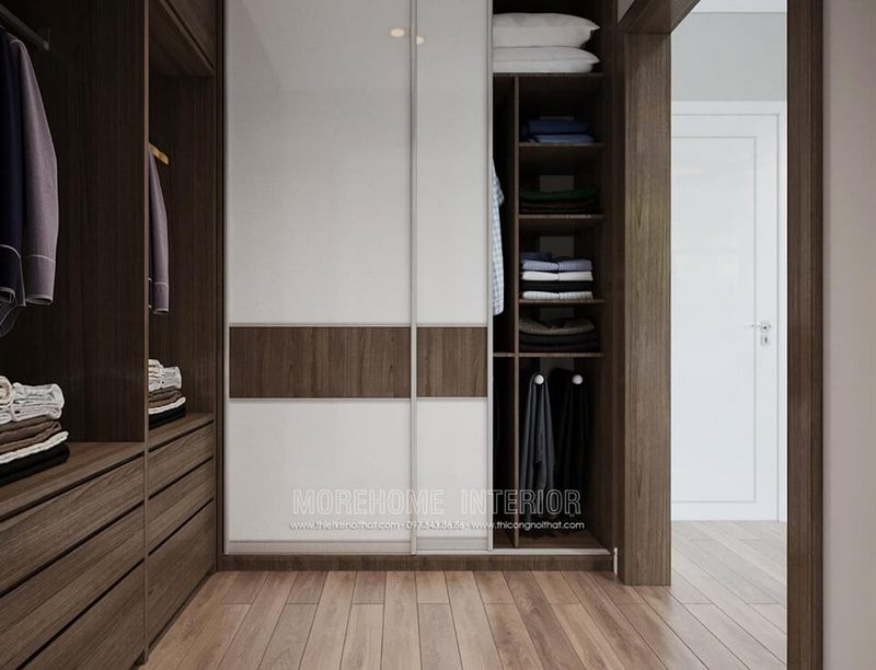 Mẫu tủ quần áo cửa trượt nhỏ đẹp bằng gỗ công nghiệp hiện đại dành cho không gian nội thất phòng ngủ nhà biệt thự