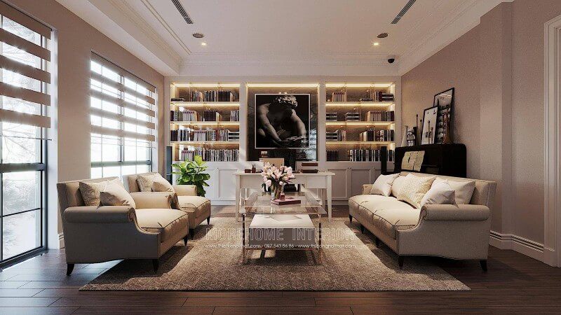 Bộ sofa tân cổ điển đẹp sang trong cho phòng làm việc tại nhà ở biệt thự ciputra hà nội