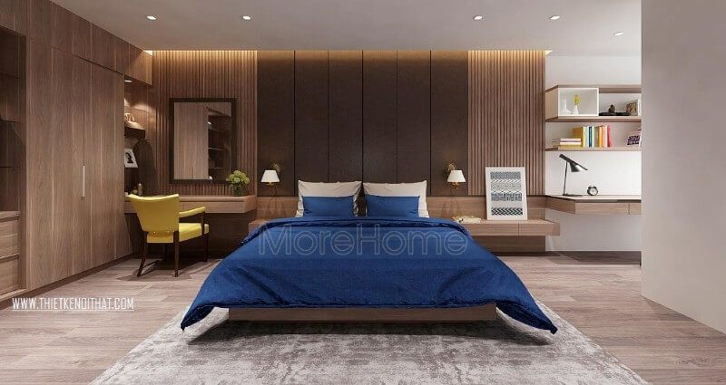 Với cách bố trí khoa học và hợp lí, mẫu thiết kế nội thất phòng ngủ chung cư phân chia khu làm việc, nghỉ ngơi riêng biệt giúp tạo nên sự riêng tư và thuận tiện cho gia chủ