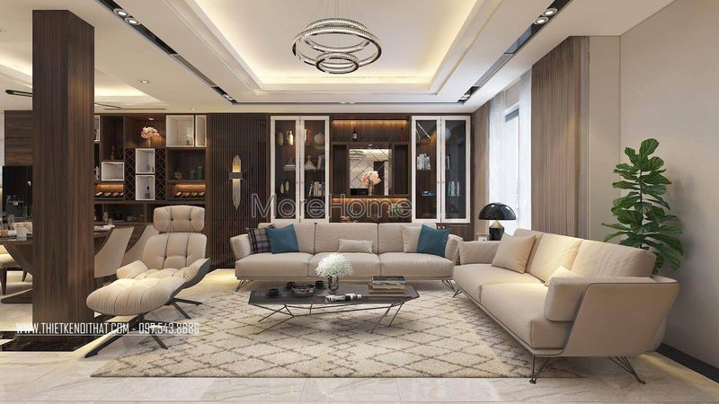 Mẫu sofa phòng khách bọc vải cao cấp kết hợp chân inox cho phòng khách hiện đại