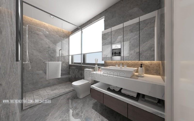 Biệt thự, nhà phố được trang trí phòng tắm, phòng vệ sinh đẹp, thông thoáng.