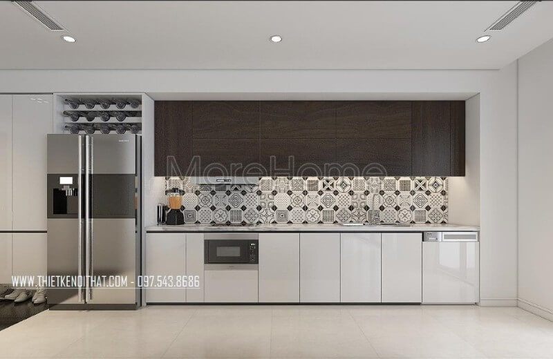 Tủ bếp gỗ công nghiệp được xem là một điểm nhấn độc đáo và mang lại sự sang trọng cho không gian phòng bếp.