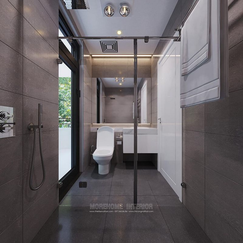 Morehome tư vấn bạn mẫu gạch ốp lát nền, tường phòng tắm nhà vệ sinh màu nâu đen cao cấp